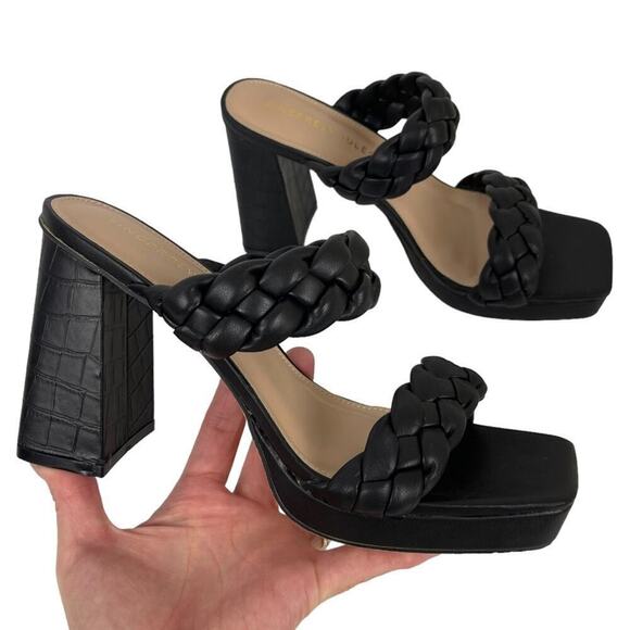 Sincerely Jules Black Platform Aurora Braided Straps Block Heel Sandals Size 10M - Picture 1 of 16
